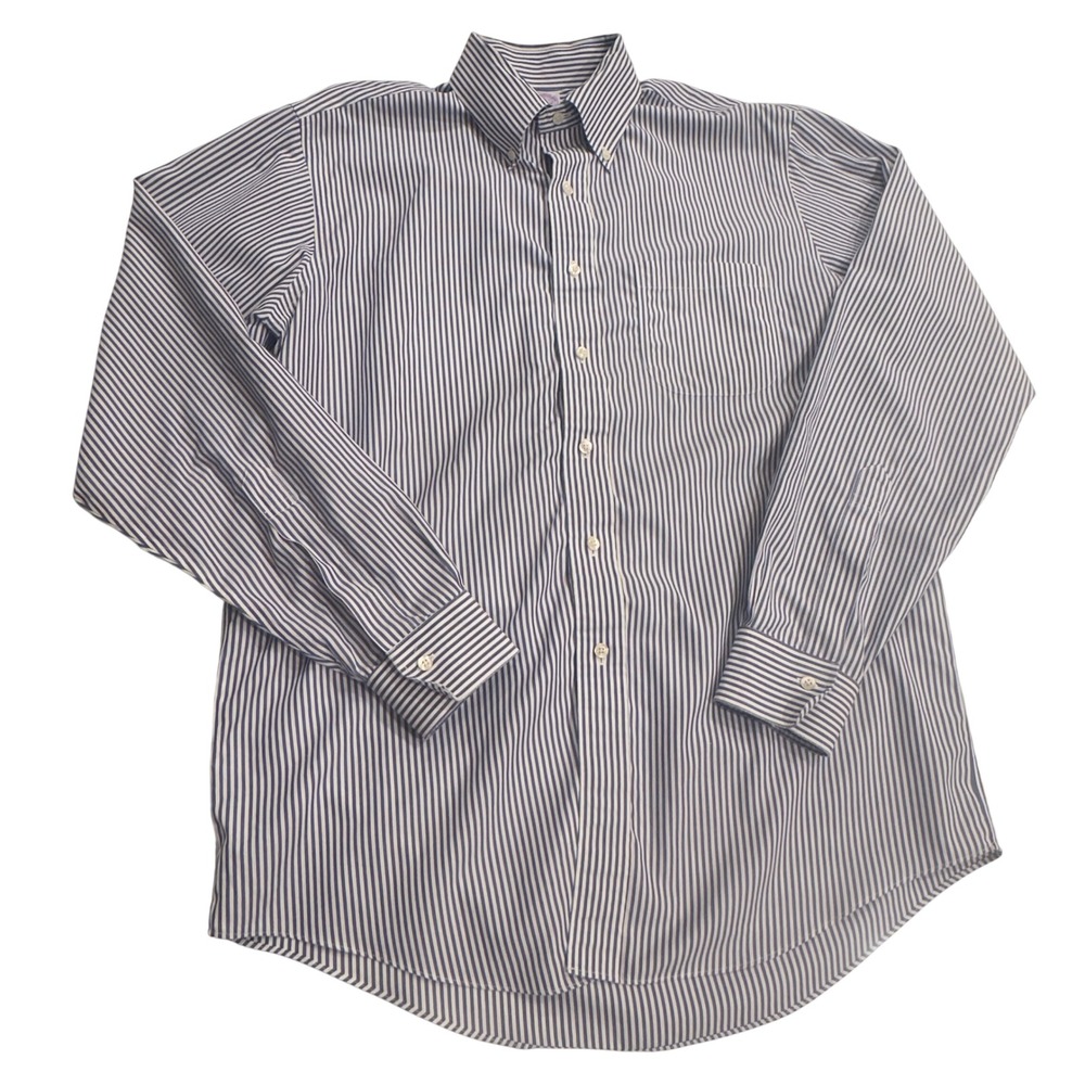 Brooks Brothers Supima Cotton Striped Dress Shirt 15.5-35 Blue White Non-Iron
